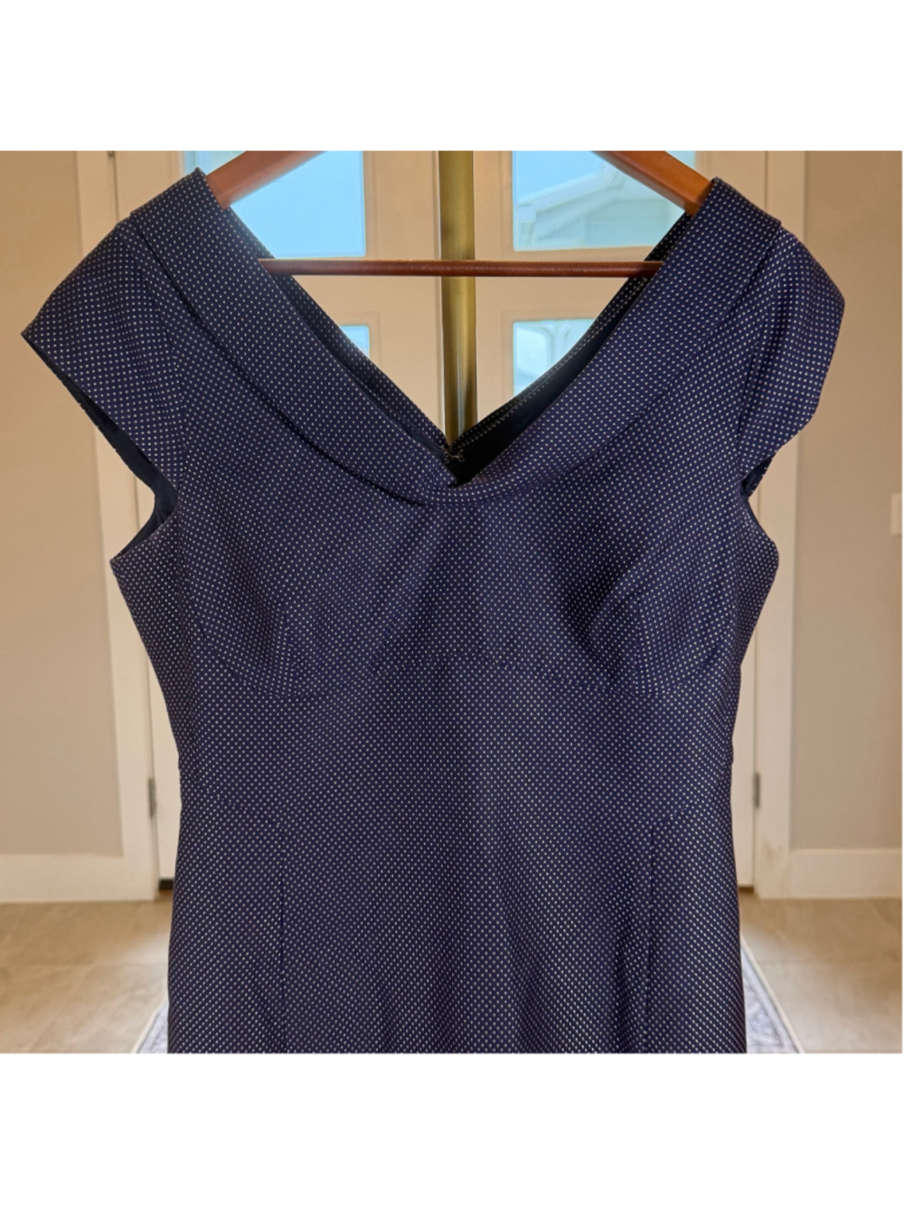 Reiss Dress Womens Sheath Polka Dots Lined Cowl Neck Back Zip Navy Blue Size 6